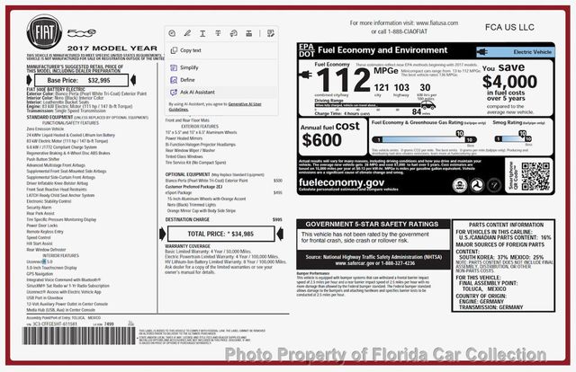2017 FIAT 500e eSport Electric Vehicle EV Hatchback - 22975344 - 85