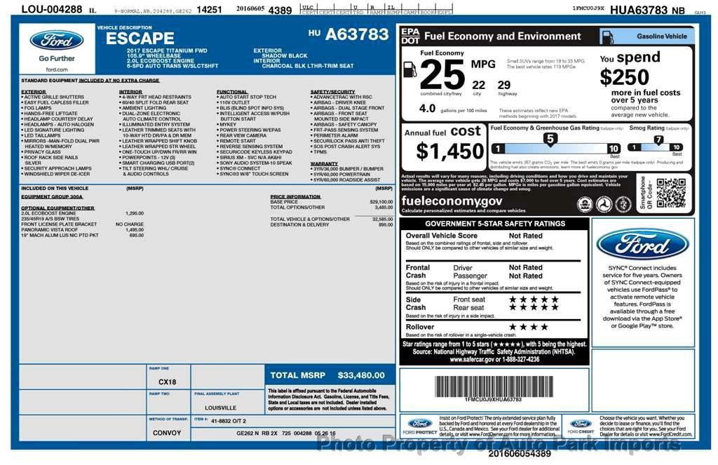 2017 Ford Escape FWD 4dr Titanium - 21621090 - 2
