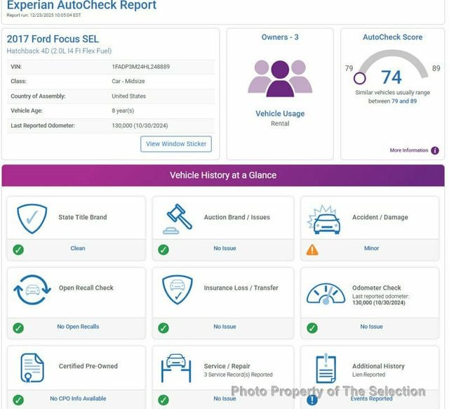 2017 Ford Focus SEL HATCHBACK W/ SUNROOF, BLUETOOTH, & CRUISE CONTROL - 22961875 - 1