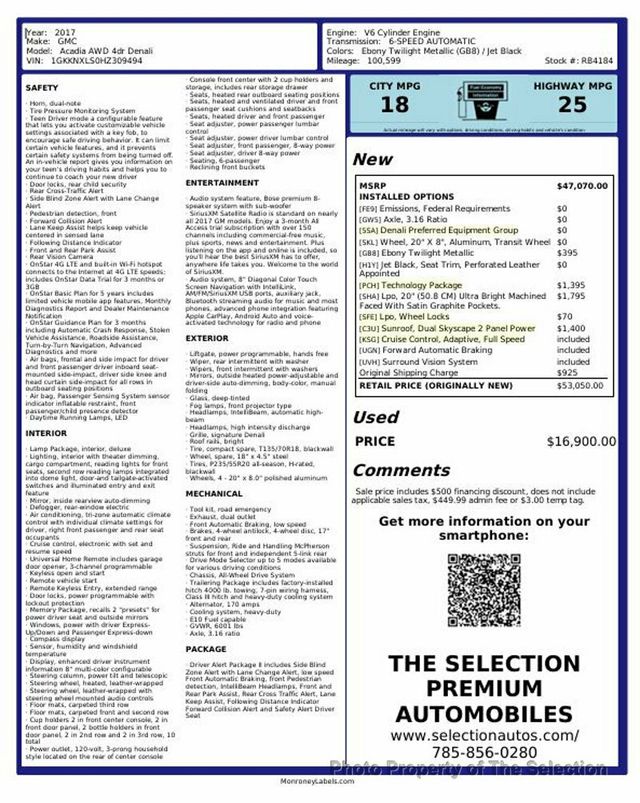 2017 GMC Acadia DENALI AWD W/ TECH & DVD PKGS - 22967894 - 1