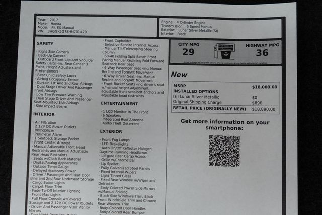 2017 Honda Fit EX Manual - 23026881 - 43