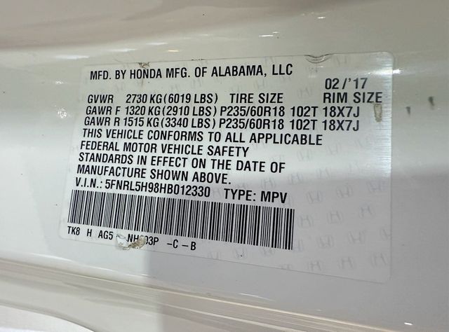 2017 Honda Odyssey Touring - 22961609 - 57