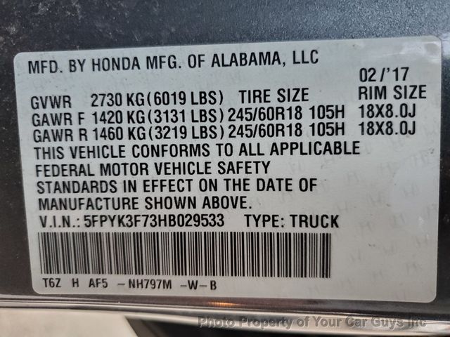 2017 Honda Ridgeline RTL-E 4x4 Crew Cab - 22986083 - 14