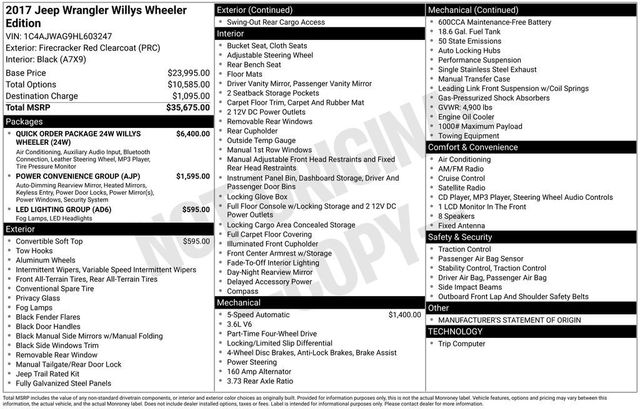 2017 Jeep Wrangler Willys Wheeler 4x4 - 22932775 - 5