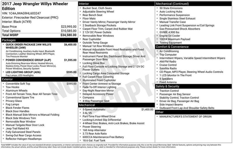 2017 Jeep Wrangler Willys Wheeler 4x4 - 22932775 - 5