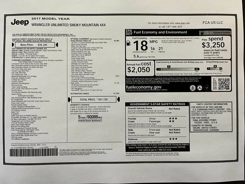 2017 Jeep Wrangler Unlimited Smoky Mountain 4x4 - 22521824 - 60