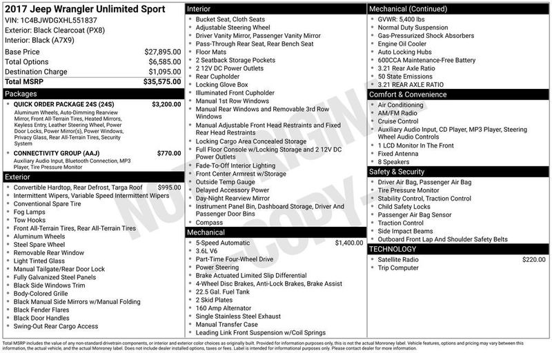 2017 Jeep Wrangler Unlimited Sport 4x4 - 23009035 - 5