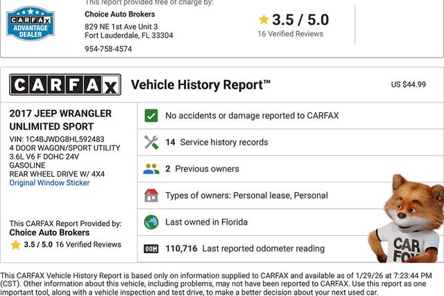 2017 Jeep Wrangler Unlimited Sport S 4x4 - 22978566 - 1