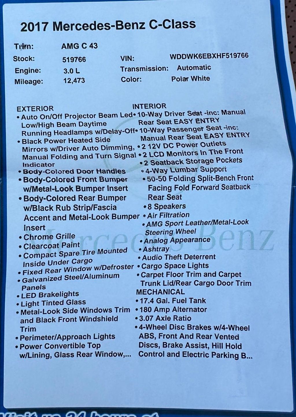 2017 Mercedes-Benz C-Class AMG C 43 4MATIC Cabriolet - 22985923 - 36