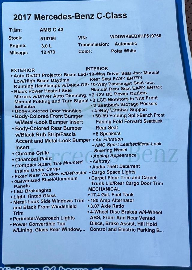 2017 Mercedes-Benz C-Class AMG C 43 4MATIC Cabriolet - 22985923 - 36