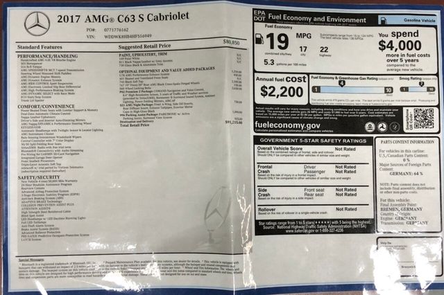 2017 Mercedes-Benz C-Class AMG C 63 S Cabriolet W/P2, AMG Night Packages  - 20659431 - 55