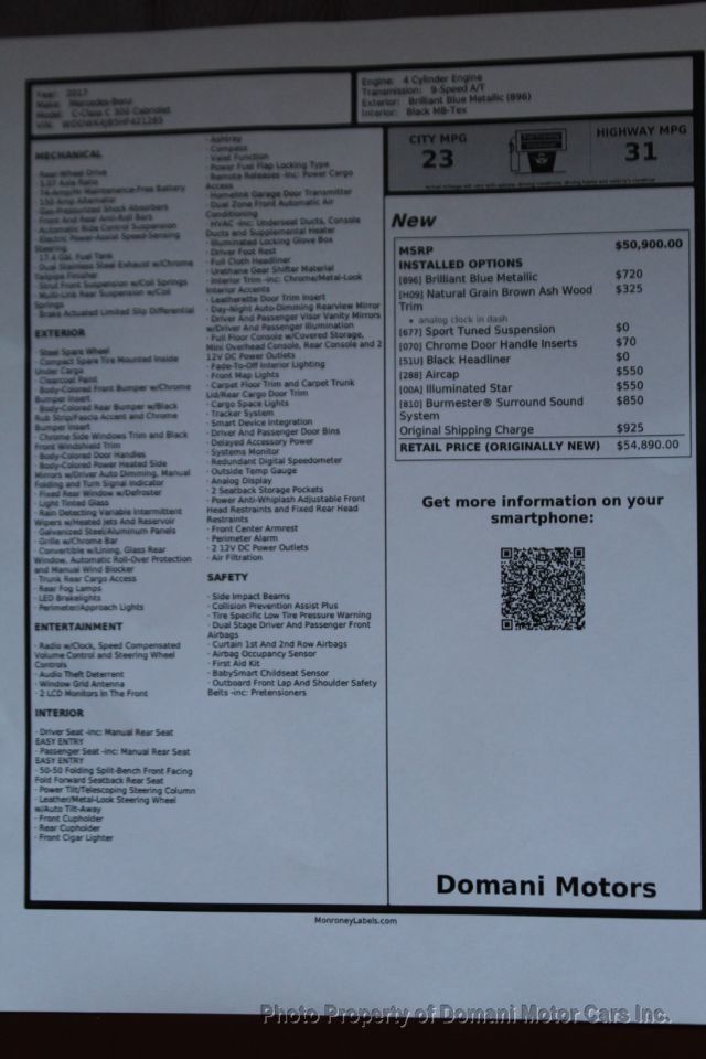 2017 Mercedes-Benz C-Class CA/FL TWO OWNER CAR AND DEALER SERVICED ,$ 54,890 NEW  - 20611485 - 3