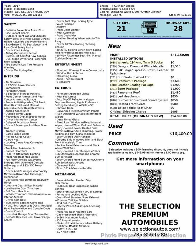 2017 Mercedes-Benz GLC GLC 300 4MATIC W/PREMIUM 2 PACKAGE - 22934859 - 1