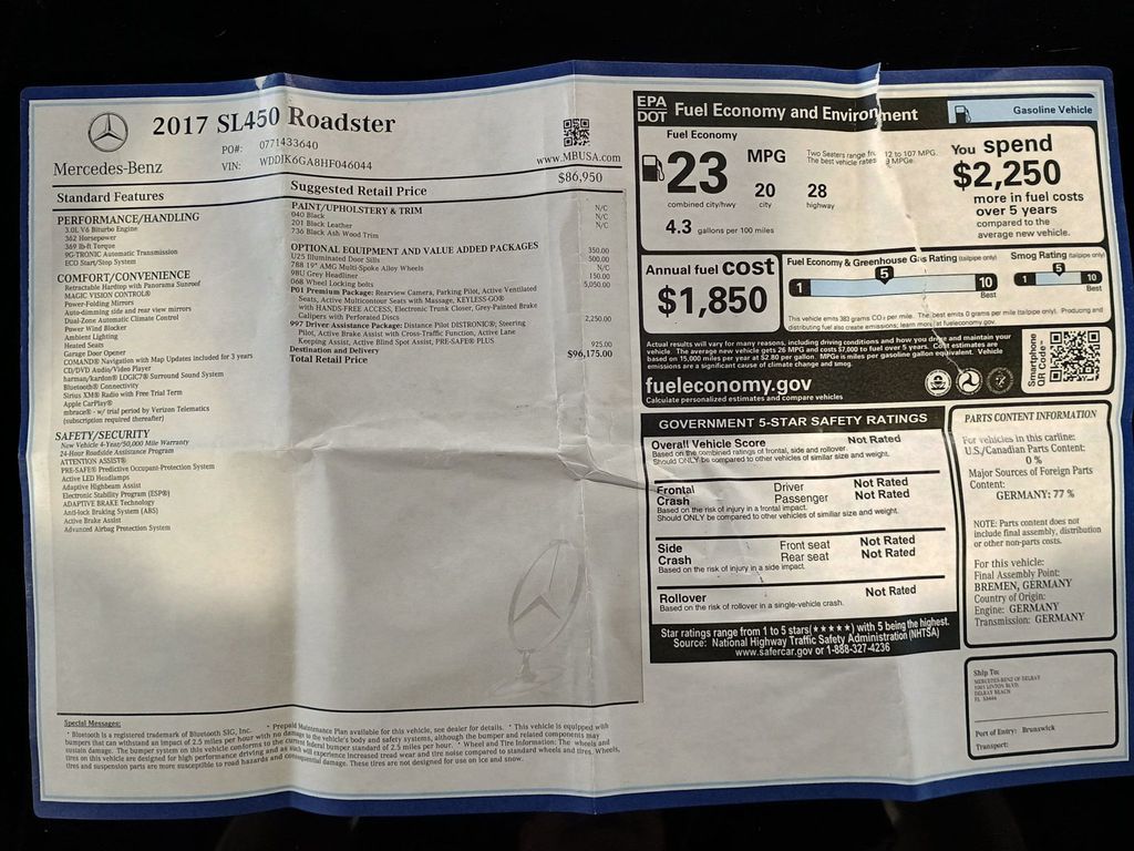 2017 Mercedes-Benz SL SL 450 AMG Sport Roadster 1 Owner Florida Car - 23000097 - 49