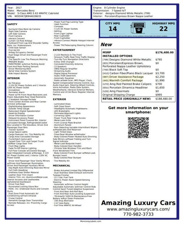 2017 Mercedes-Benz S-Class AMG S 63 4MATIC Cabriolet - 23060090 - 22
