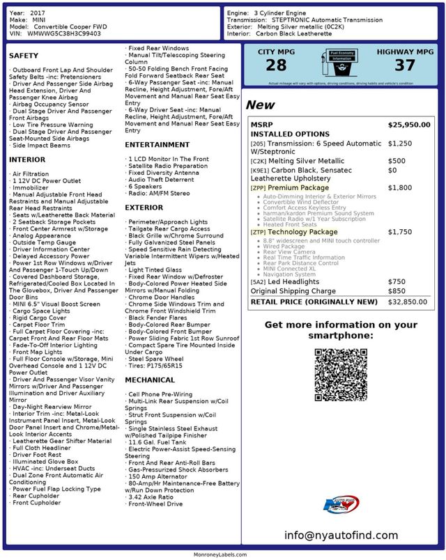 2017 MINI Cooper Convertible CLEAN CARFAX, CONVERTIBLE, NAVIGATION, HEATED SEATS, PREMIUM PKG - 23009259 - 16