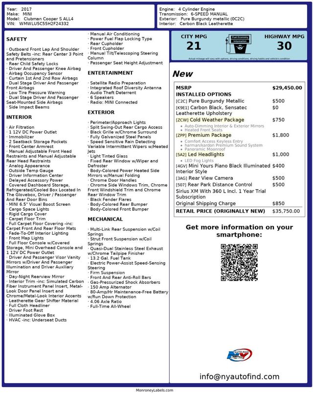 2017 MINI Cooper S Clubman 6-SPD MANUAL, AWD, PAN SUNROOF, HEATED SEATS, BACKUP CAMERA - 22922271 - 24