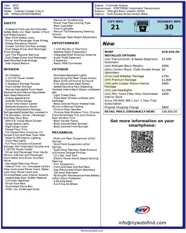 2017 MINI Cooper S Clubman CLEAN CARFAX, AWD, PAN SUNROOF, HEATED SEATS, LED LIGHTS  - 22960769 - 25