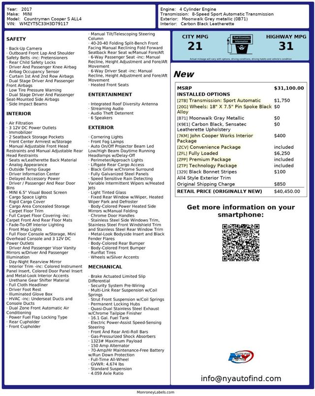 2017 MINI Cooper S Countryman CLEAN CARFAX, 1 OWNER, AWD, FULLY LOADED, PAN SUNROOF, PREMIUM - 22925244 - 26
