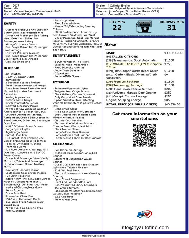 2017 MINI John Cooper Works JCW, CLEAN CARFAX, CONVERTIBLE, NAVI, BACKUP CAM, HEATED SEATS - 22962050 - 23