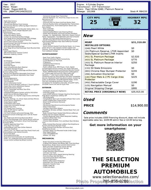 2017 Nissan Rogue 2017.5 AWD SL W/PREMIUM & PLATINUM PACKAGES - 22999376 - 2
