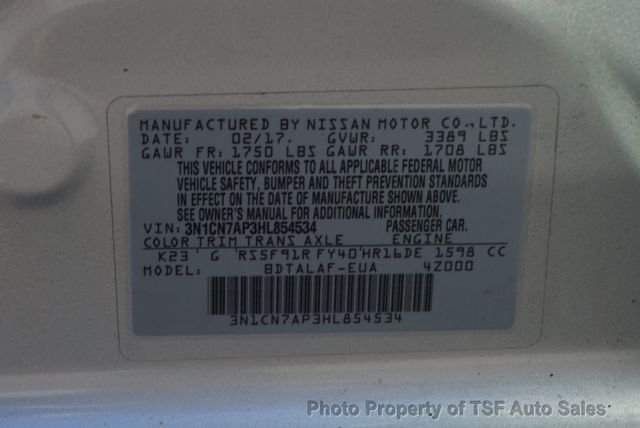 2017 Nissan Versa Sedan S Manual 1-OWNER CLEAN CARFAX RELIABLE VEHICLE  - 22932650 - 26