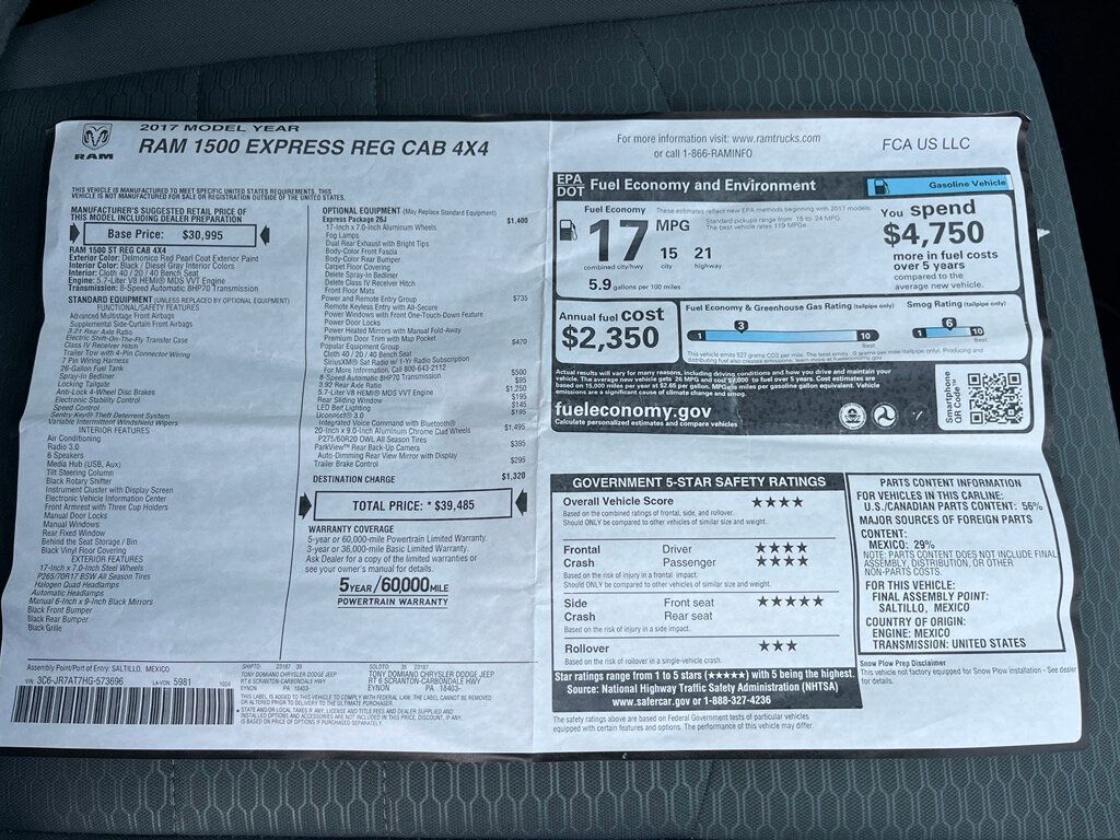 2017 Ram 1500 Hard to Find Regular Cab Short Bed Hemi 4x4 - 23055619 - 15