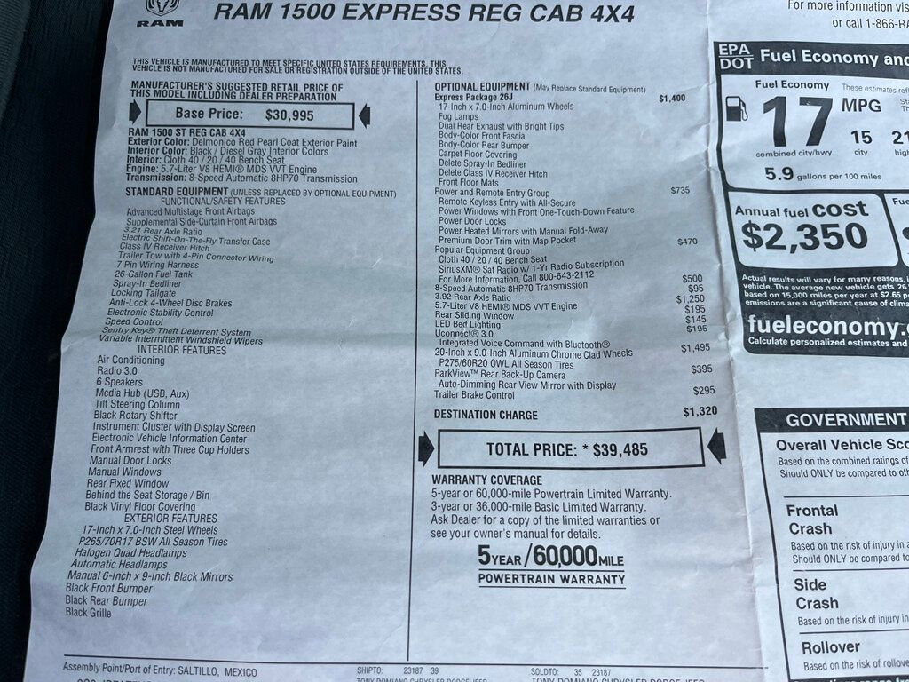 2017 Ram 1500 Hard to Find Regular Cab Short Bed Hemi 4x4 - 23055619 - 16