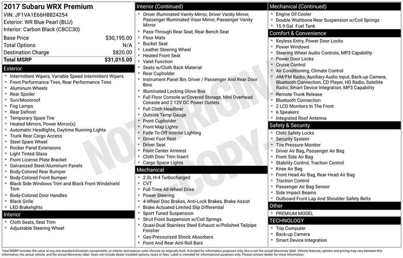 2017 Subaru WRX Premium CVT - 22956427 - 5
