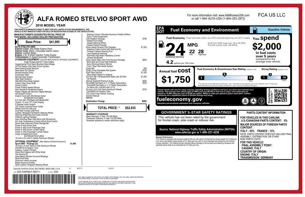 2018 Alfa Romeo Stelvio Sport AWD - 22960550 - 35