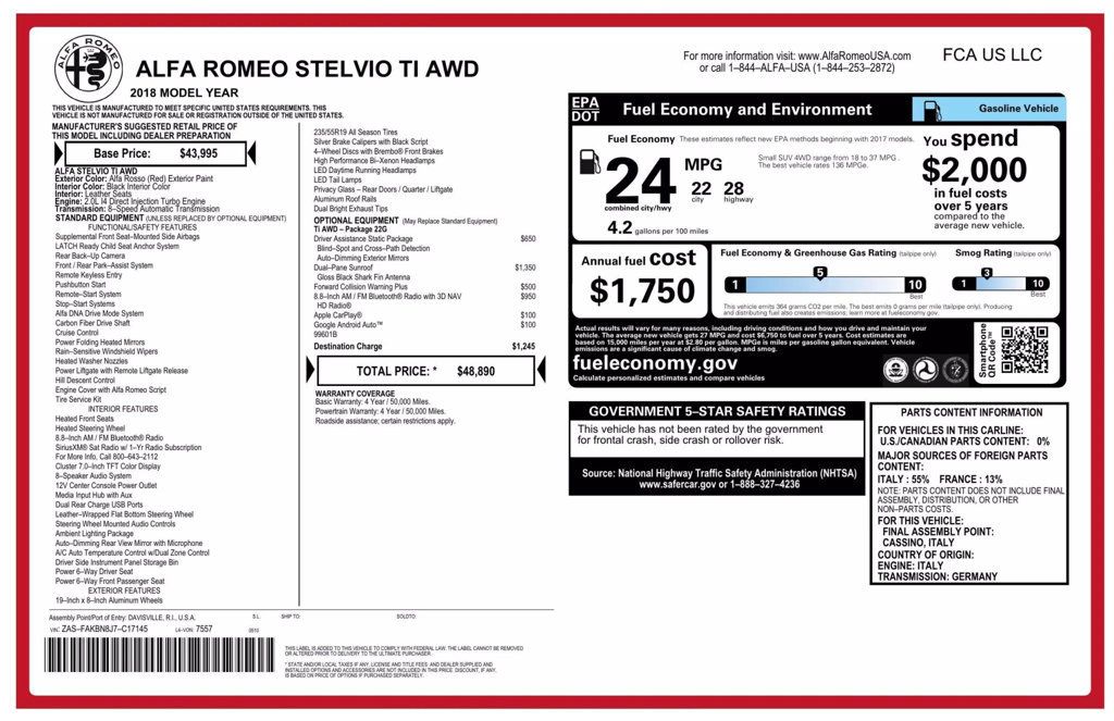 2018 Alfa Romeo Stelvio Ti AWD - 22435889 - 37