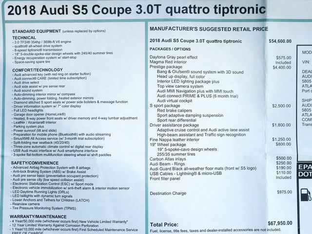 2018 Audi S5 Coupe 3.0 TFSI Prestige Tiptronic - 23088151 - 1