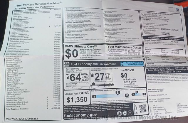 2018 BMW 7 Series 1 OWNER 740e PLUG IN HYBRID,ORIGINALLY $ 102,865 - 20791351 - 4