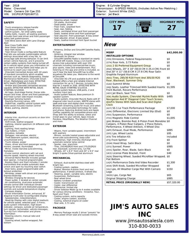 2018 Chevrolet Camaro 2SS 1LE Track Performance Package - 23020985 - 10