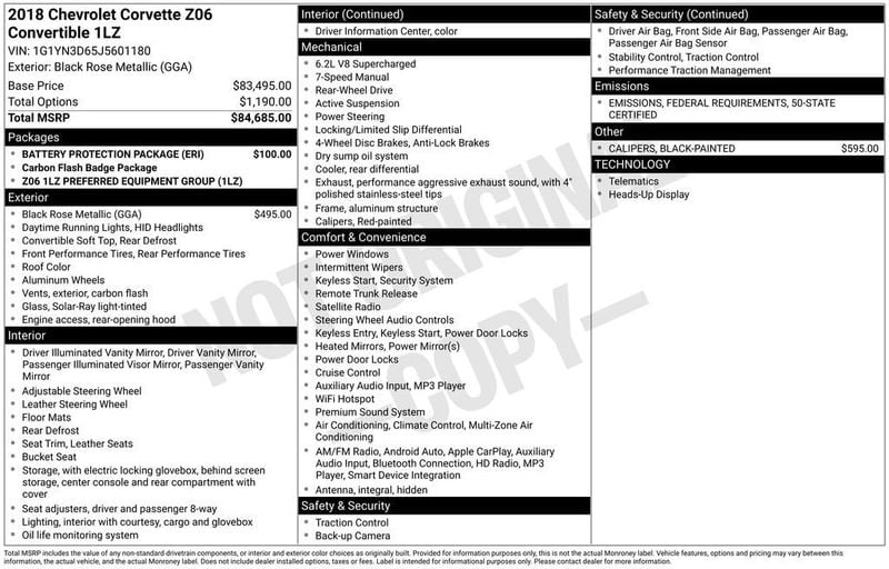 2018 Chevrolet Corvette 2dr Z06 Convertible w/1LZ - 22888242 - 5