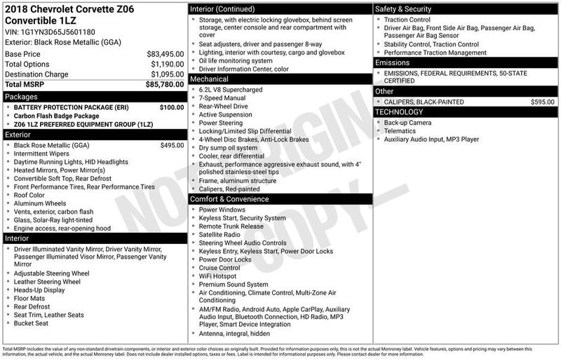 2018 Chevrolet Corvette 2dr Z06 Convertible w/1LZ - 22985818 - 5