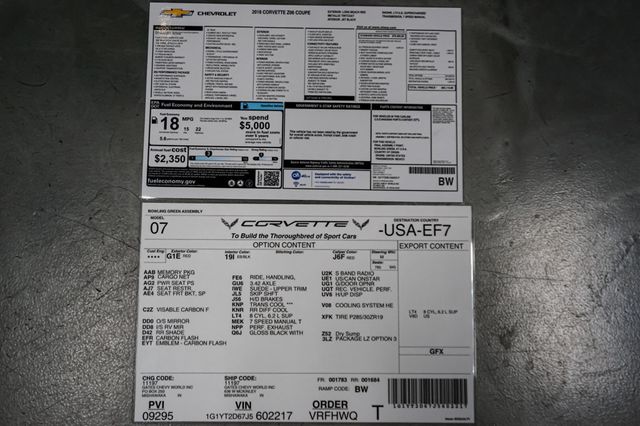 2018 Chevrolet Corvette *Z06 3LZ* *7-Speed Manual* *Longbeach Red* *Comp-Seats* - 23062657 - 90