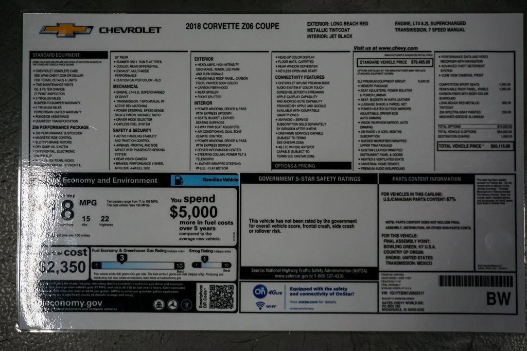 2018 Chevrolet Corvette *Z06 3LZ* *7-Speed Manual* *Longbeach Red* *Comp-Seats* - 23062657 - 91