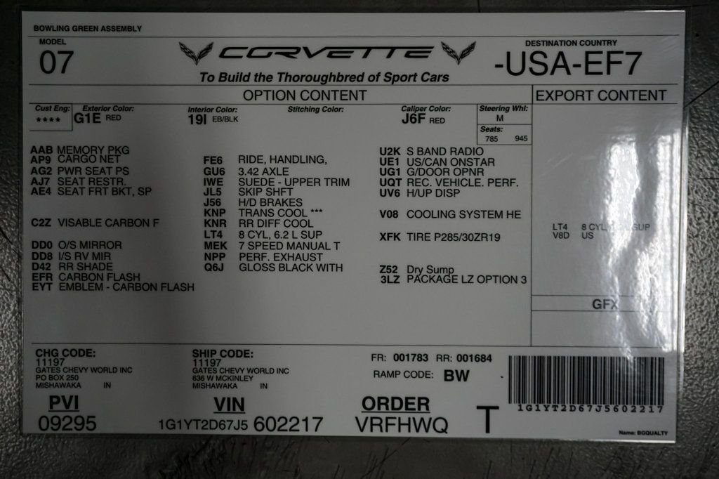 2018 Chevrolet Corvette *Z06 3LZ* *7-Speed Manual* *Longbeach Red* *Comp-Seats* - 23062657 - 93