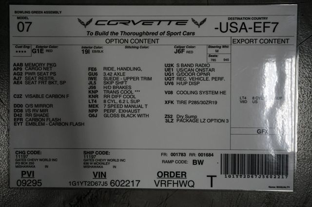 2018 Chevrolet Corvette *Z06 3LZ* *7-Speed Manual* *Longbeach Red* *Comp-Seats* - 23062657 - 93