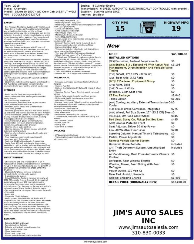 2018 Chevrolet Silverado 1500 4X4 Crew Cab Z71 LT Texas Edition LT Plus Package - 22981625 - 8