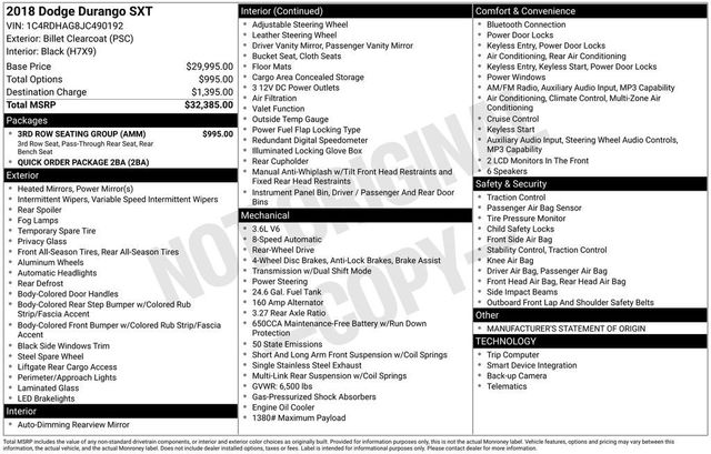 2018 Dodge Durango SXT RWD - 23053922 - 5