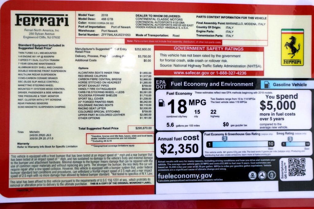 2018 Ferrari 488 GTB ROSSO CORSA...5,920 Miles...GOLDRAKE Race Seats  - 22864646 - 18