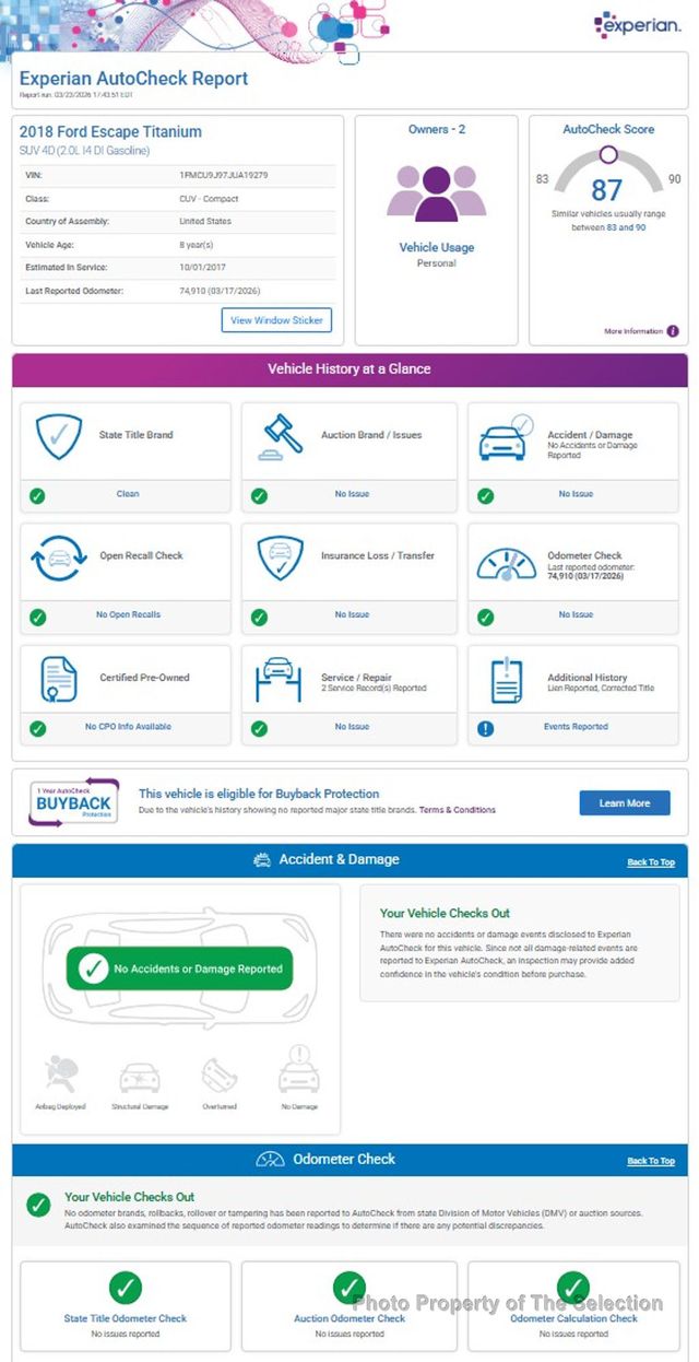 2018 Ford Escape TITANIUM 4WD W/PANORAMIC VISTA ROOF & LEATHER TRIMMED INTERIOR - 23001783 - 12