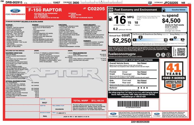 2018 Ford F-150 Raptor 4X4 Raptor Technology Package Carbon Fiber Package - 22995032 - 7