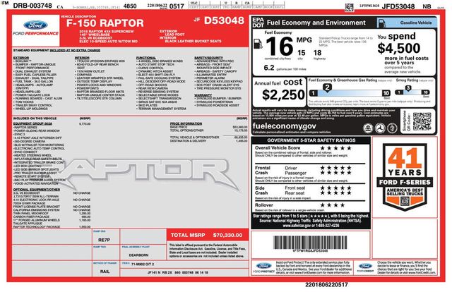 2018 Ford F-150 Raptor 4X4 SuperCrew  - 22970899 - 9