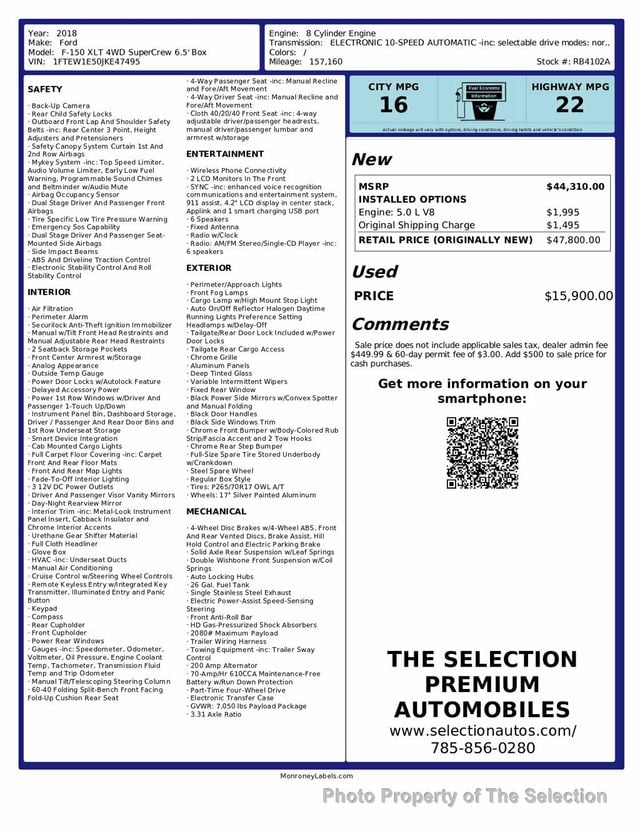 2018 Ford F-150 XLT 4WD SUPERCAB 6.5 BOX W/5.0L V8 - 22930041 - 1
