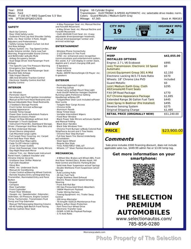 2018 Ford F-150 XLT 4WD SUPERCREW 6.5 BOX W/FX4 PKG & XLT CHROME PKG - 22953162 - 2