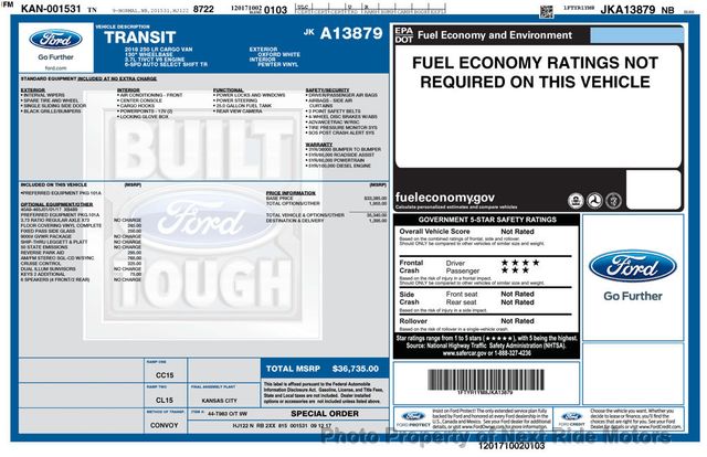2018 Ford Transit Van 2018 FORD TRANSIT CARGO VAN LOW ROOF SLIDING DOOR 615-730-9991 - 23083967 - 26