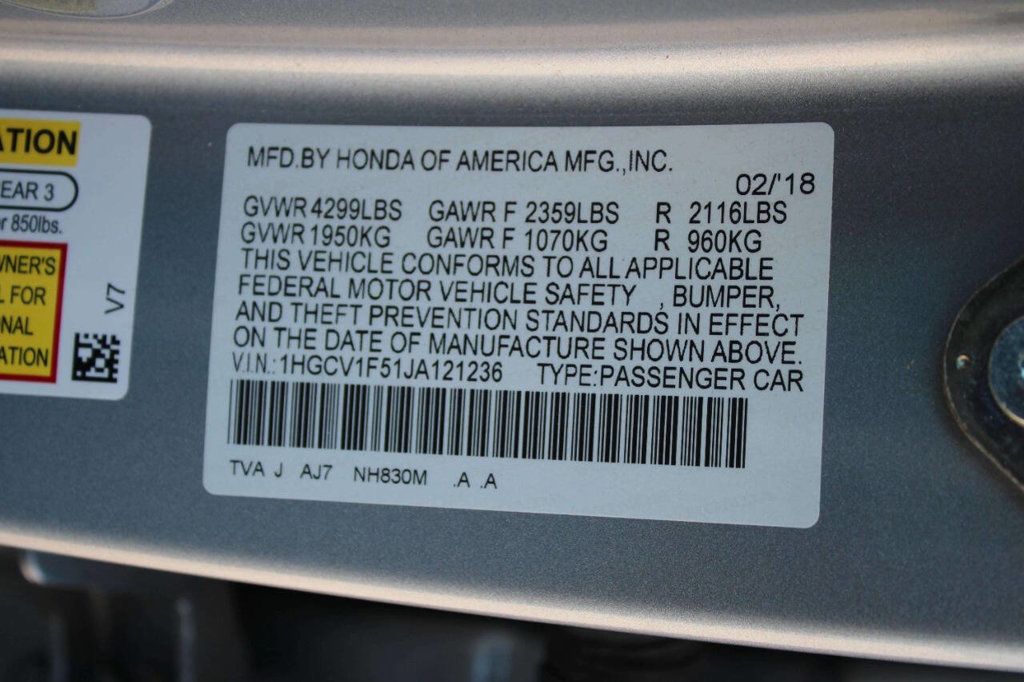 2018 Honda Accord Sedan EX L 4dr Sedan (1.5T I4) - 22928609 - 27